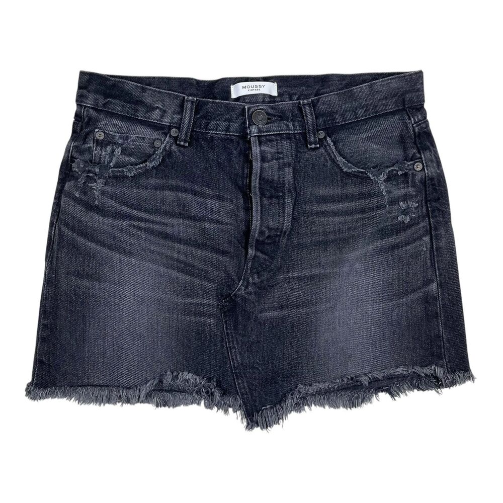MOUSSY VINTAGE LINCOYA MINI SKIRT raw hem distressed women’s size 29 black wash